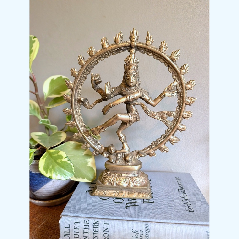 Vintage Heavy Brass Shiva Nataraja Statue 9in Hindu Dancing Deity Made in India
